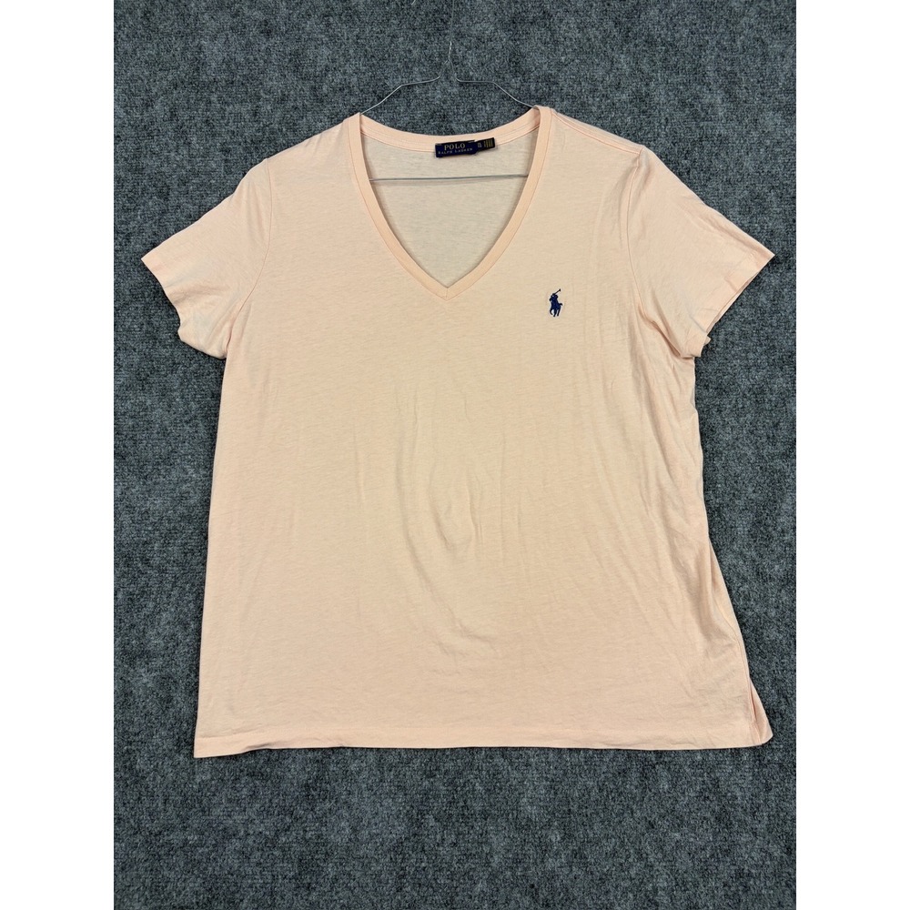 Polo Ralph Lauren Womens V-Neck T-Shirt Peach Orange Short Sleeve XL